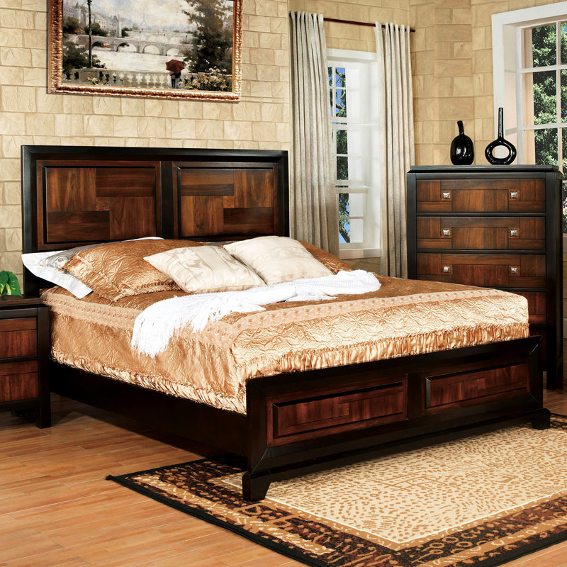Grand lit, fait de bois massif en noyer, mobilier de chambre à coucher moderne de style transitionnel