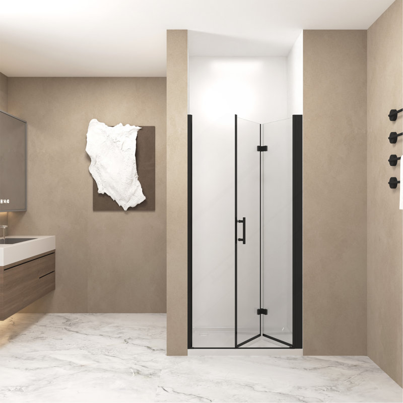 33-32 "x 72" Bifold Shower Door, 1/4"(6mm) Tempered Glass, Matte Black Aluminum Frame, Explosion Proof Film, Matte Black