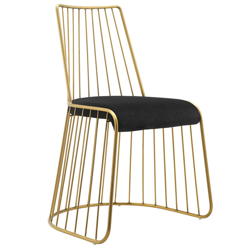 Gold and Black Velvet Upholstered Metal Side Chair