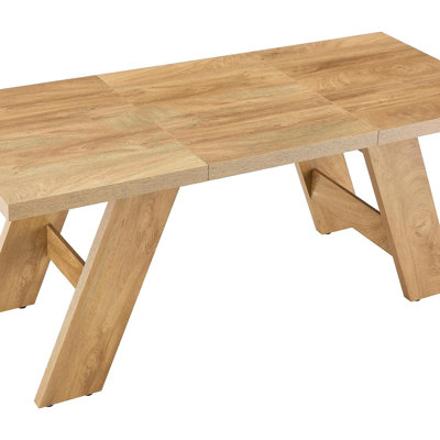 71×31.5inches Light Wood Grain MDF Splicing Rectangular Dining Table.Double-panel outward-sloping table legs.Modern dining table for home use. Accommo