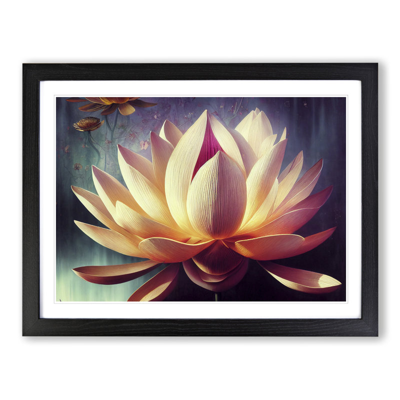 Striking Lotus Flower - Single Picture Frame Print, Black, 46cm H x 64cm W x 2cm D