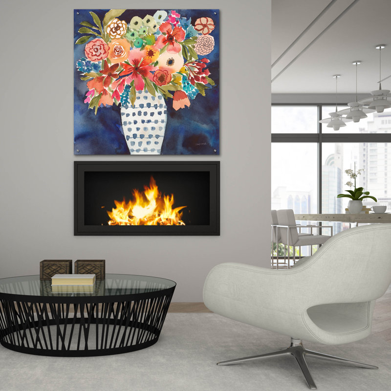  «Floral Beauty 2 Striped Vase» par Cheryl Warrick, art mural en verre acrylique, 36 po x 36 po, H 36 po x l 36 po