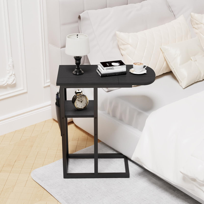 C-Shaped Black Side Table With Extra Storage – Versatile, Space-Saving, Ideal For Small Spaces And Multiple Uses