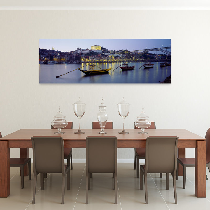 Bateaux dans une rivière, rivière Douro, Porto, Portugal, architecture contemporaine, art mural, H 20 po x l 60 po