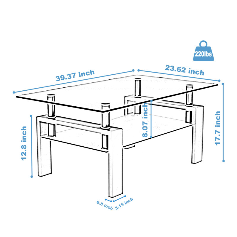 Rectangular Clear Glass Outdoor Coffee Table with White Wooden Legs