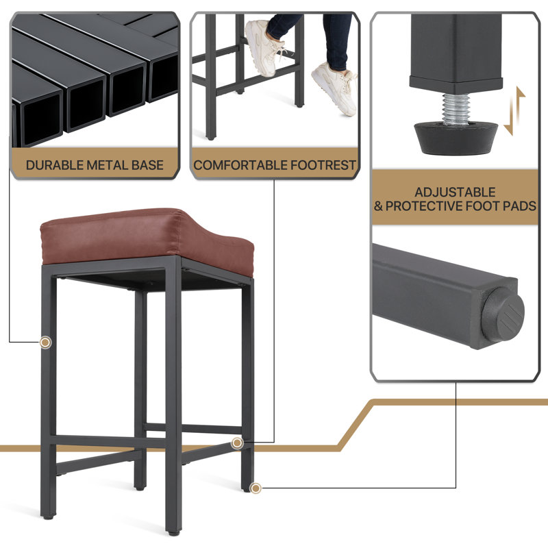 Backless Bar Stools Counter Stools With Footrest, Reddish Brown, Counter Stool (26.5” Seat Height)