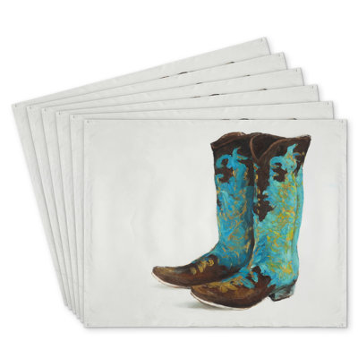 Blue Cowboy Boots Polyester Placemats Set of 6 - Home Decor