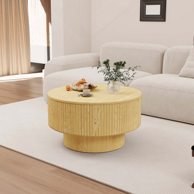 Table basse 29,53 "en bois aggloméré moderne avec motif à rayures circulaires et espace de rangement, convenant à la maison et à la cuisine (bois)
