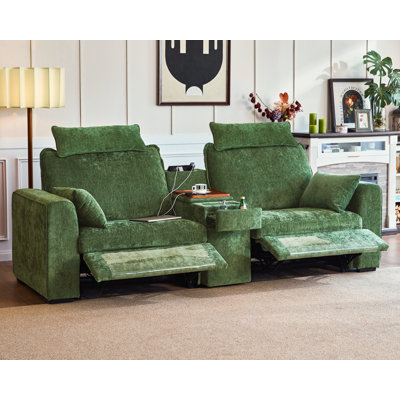 2-seater Chenille Loveseat Power Recliner Sofa With Headrest Oversized Cloud Modular Sectional Reclining Couch With Table, Storage Drawer by Latitude Run