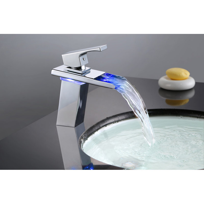 Waterfall Single Hole Bathroom Faucet,Single Handle Bathroom Sink Faucet with LED