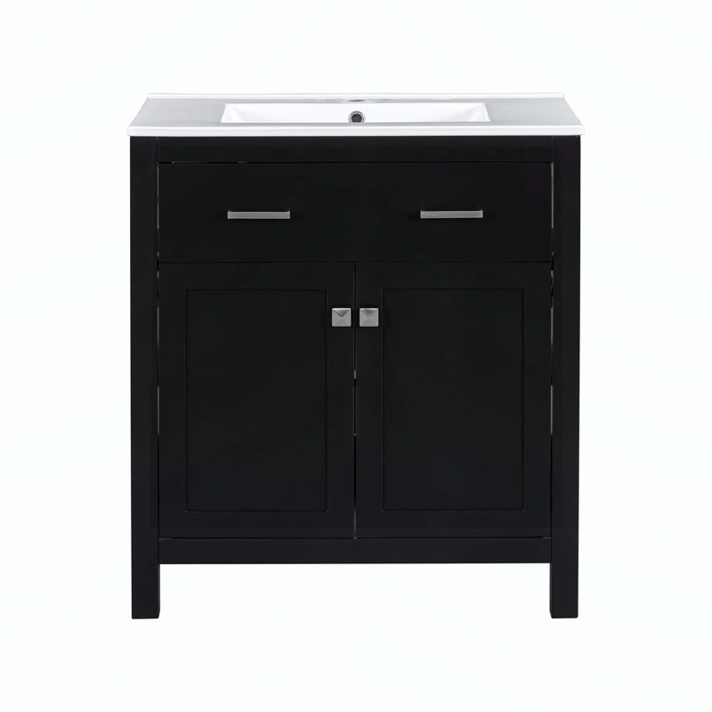Modern Bathroom Vanity with Ceramic Sink and Versatile Storage Options, Black