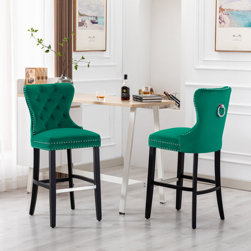 Tabouret de bar et de comptoir Kirsten, Tabouret de comptoir (siège d’une hauteur de 24, Noir, Vert