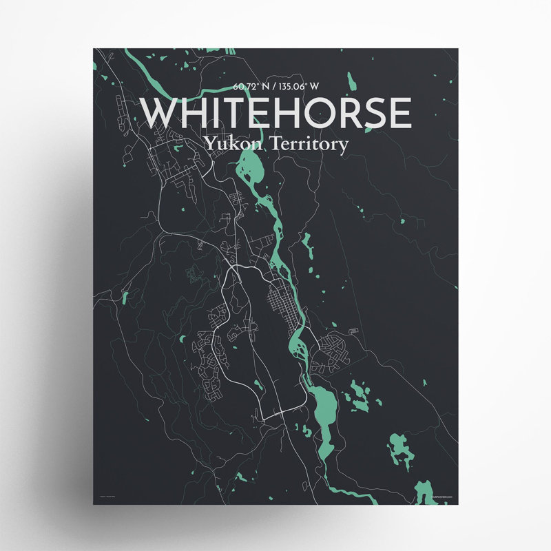«Whitehorse City Map», impression, Vert/gris, H 20 po x l 16 po