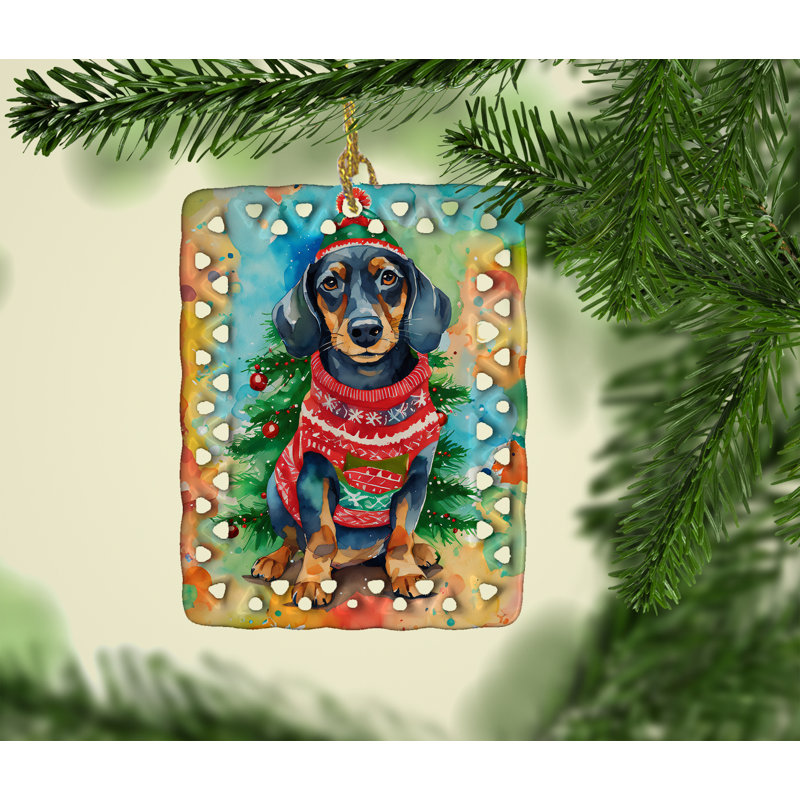 Ornement en porcelaine de Noël teckel, Teckel 3433