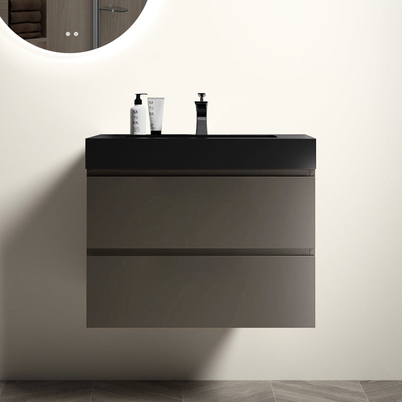 Meuble-lavabo mural 30 po gris, Gris, Noir
