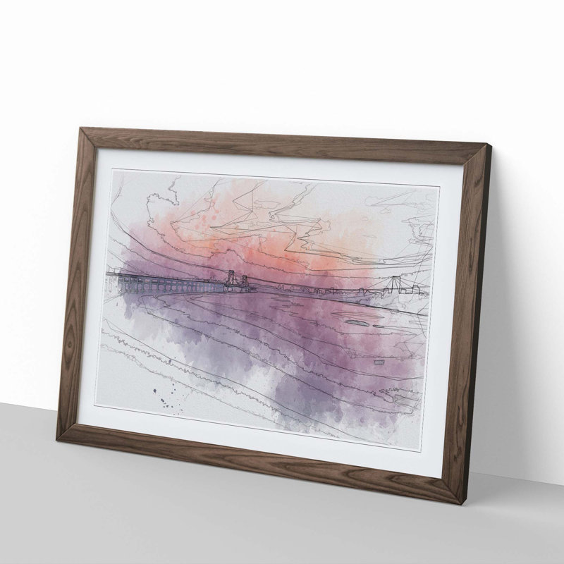Xinghai Bridge in China in Abstract - Picture Frame Graphic Art Print, Walnut, 35cm H x 50cm W x 2cm D