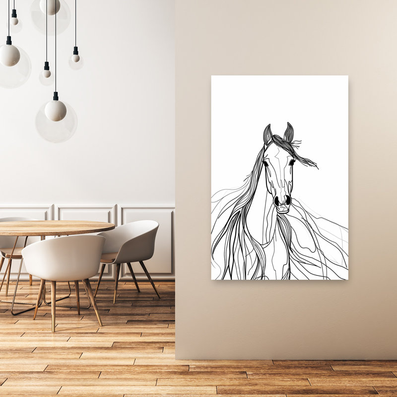 Art mural cheval contemporain à crinière, H 48 po x l 32 po