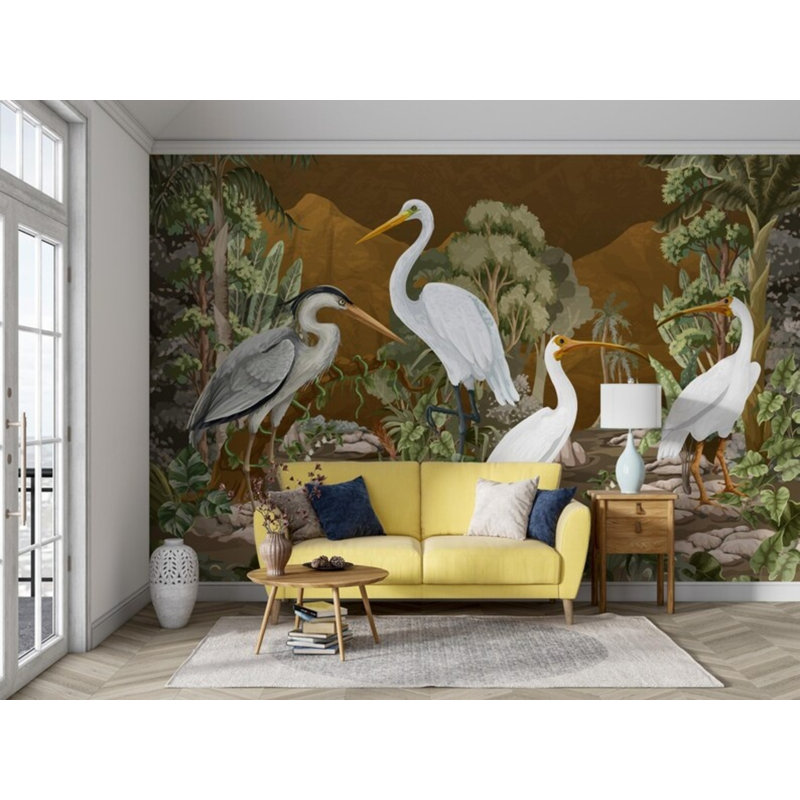 Adhésif mural rétro botanique de la nature, L 108 po x l 96 po