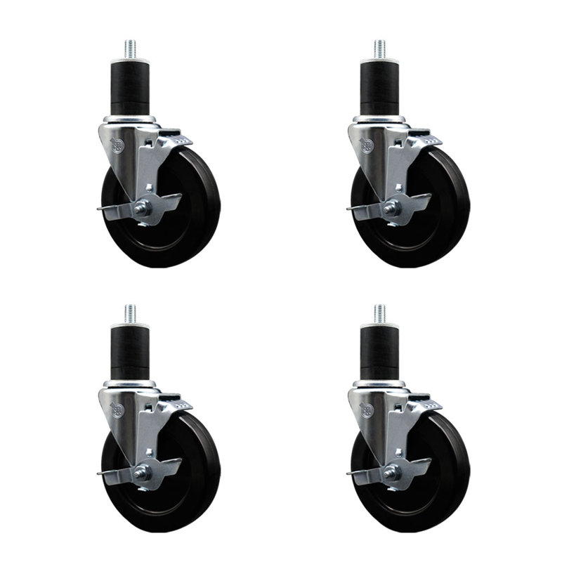 Ensemble de roulettes extensibles en caoutchouc dur pivotant de 1 3/4 po avec frein SCC
