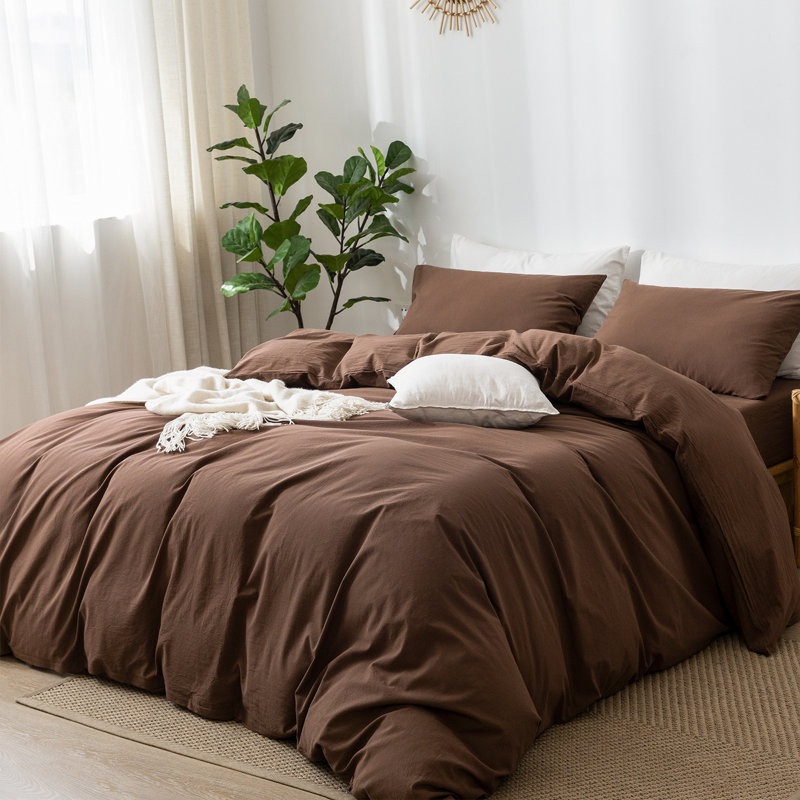 Olive Green Full Cotton Duvet Cover Set with Pillowcases