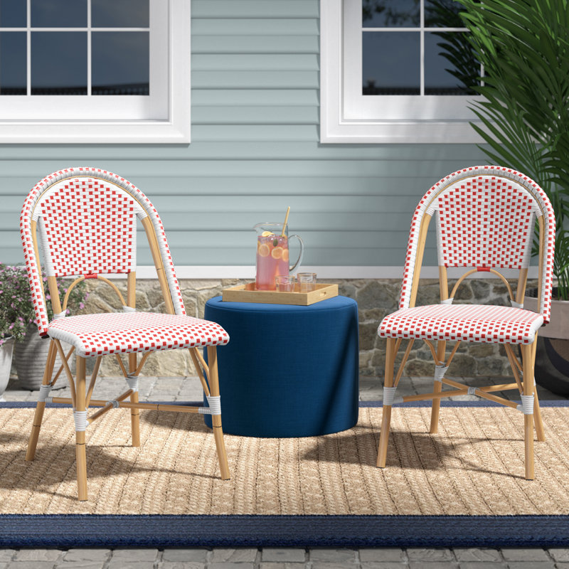 Casidy Wicker Premium All-Weather Wicker Outdoor Dining Side Chair, Red/White