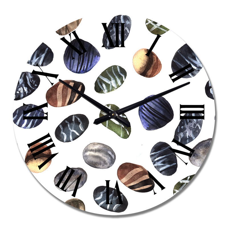 Horloge murale moderne avec pierres colorées sur fond blanc I, Grand