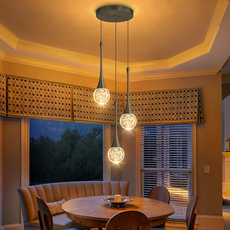 Luminaire suspendu pour îlot de cuisine à 3 lumières DEL Glam, Noir mat