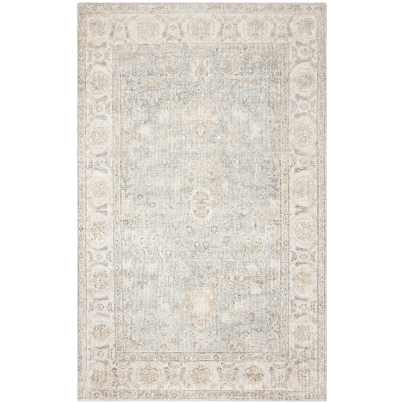 Tapis bleu clair touffeté à la main Brune, Rectangle 4 pi x 6 pi
