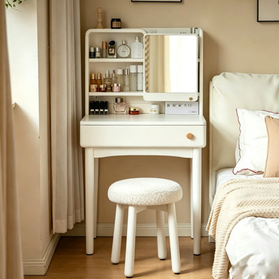 Coiffeuse 23,62 "moderne en bois massif minimaliste avec miroir