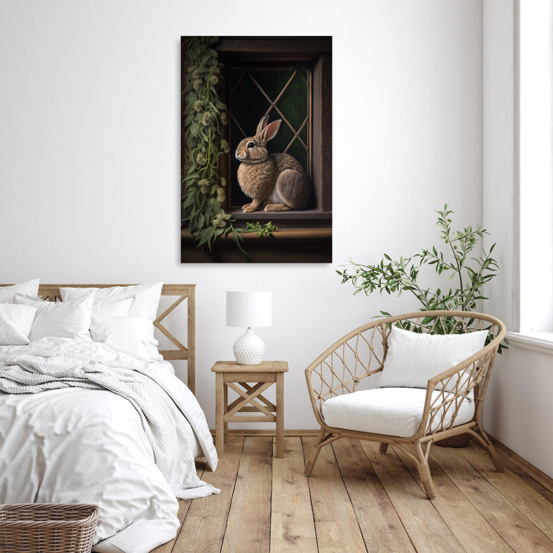 Rabbit Sit In The Window - 1 Piece Rectangle Graph " Rabbit Sit in the Window " Graphic Art Print, 36" H x 24" W x 1.25" D