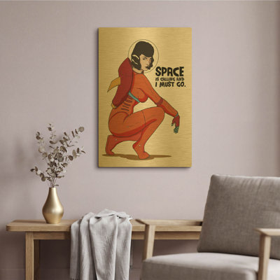  «Bettie Astronaut 2» par Craig Snodgrass, art mural en métal doré, 16 po x 24 po