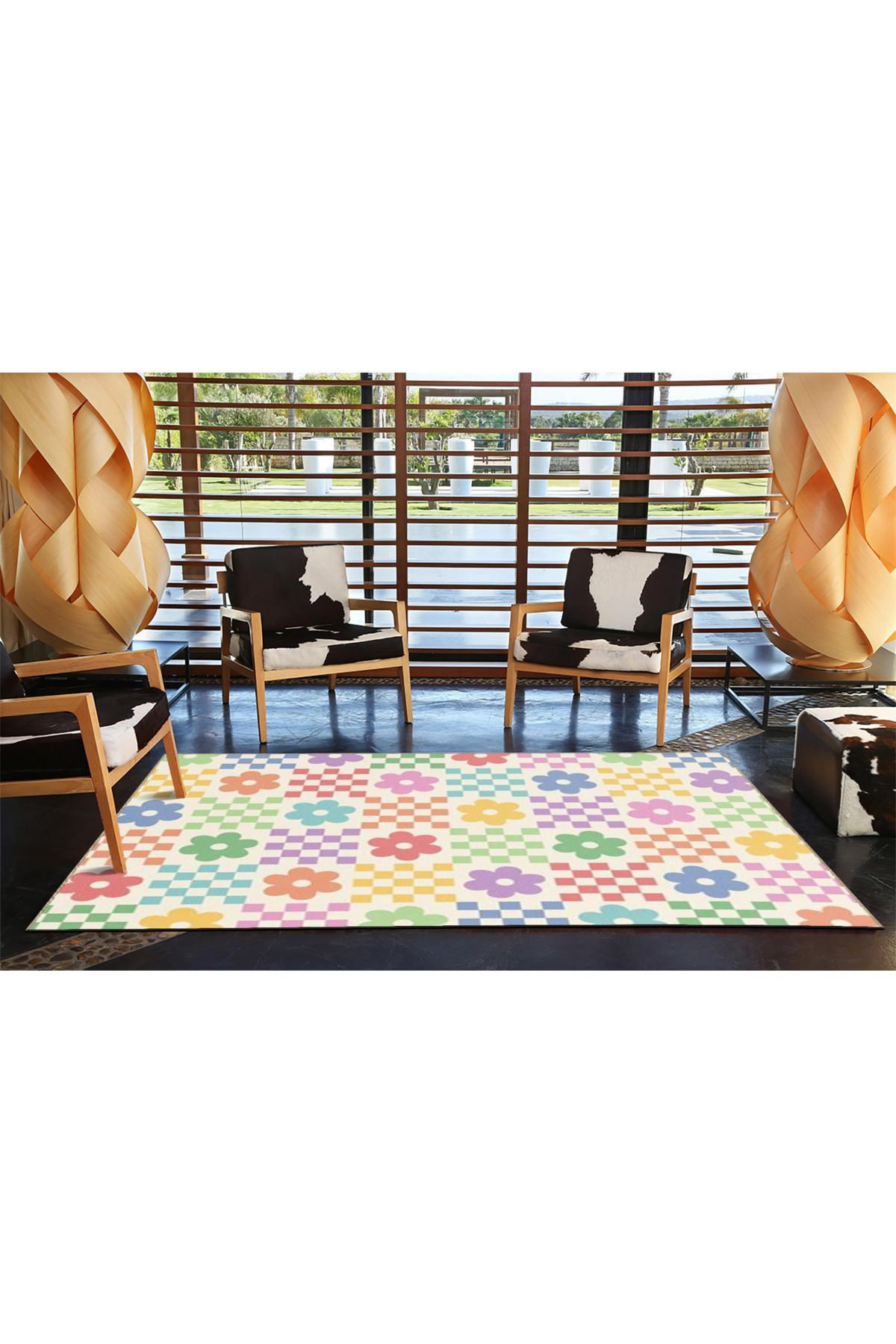 Multicolor Geometric Rug Jaselius Home Multi Color Square Geometric and Flower Pattern Creative ...