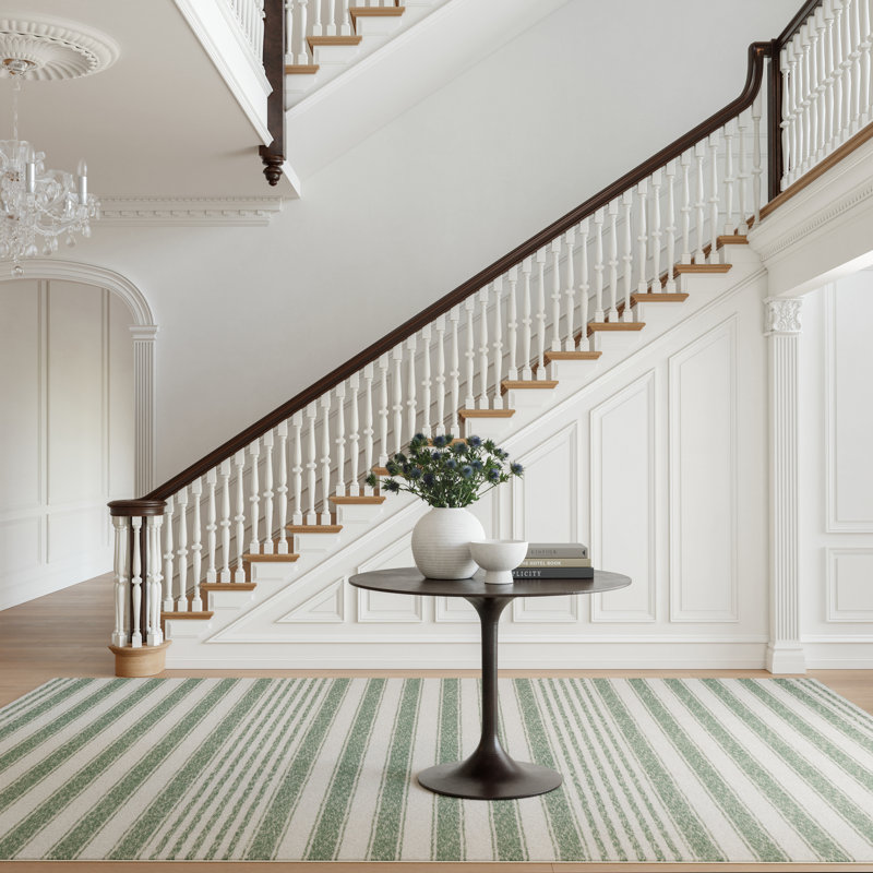 Xaren Coastal Striped Machine Washable Rug, Rectangle 9'6" x 13'6"