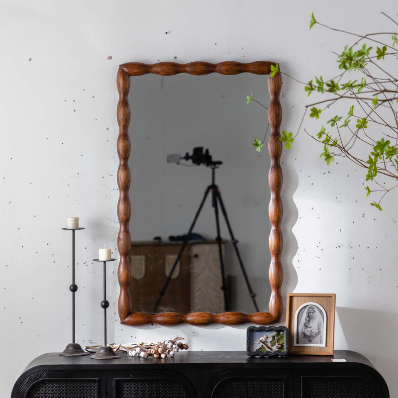 Miroir mural Mid-Century avec cadre en bois massif