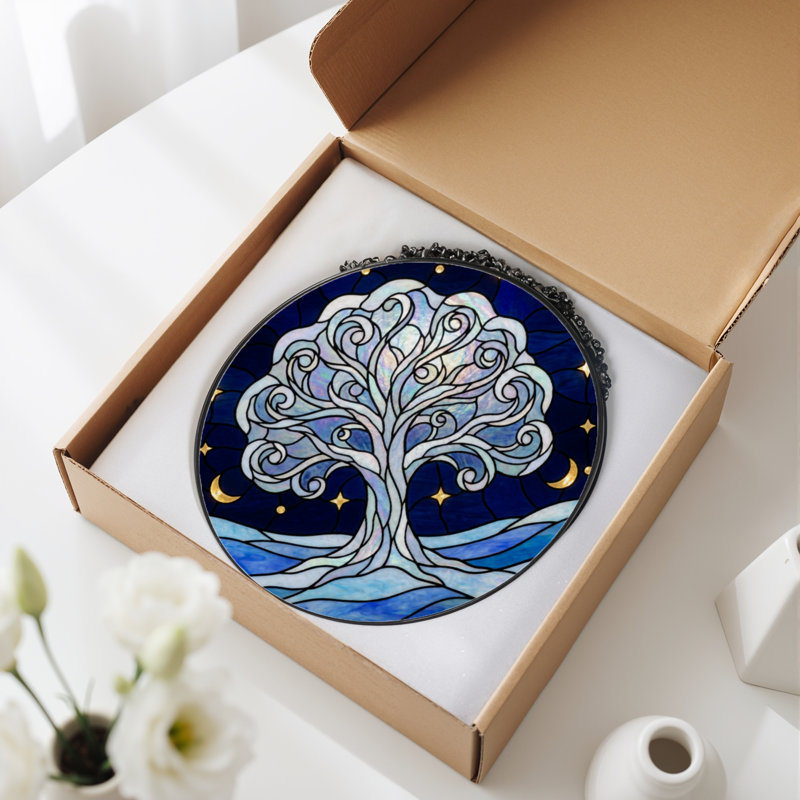 Panneau de vitrail 12 "H Tree Of Life, H 12 po x l 12 po