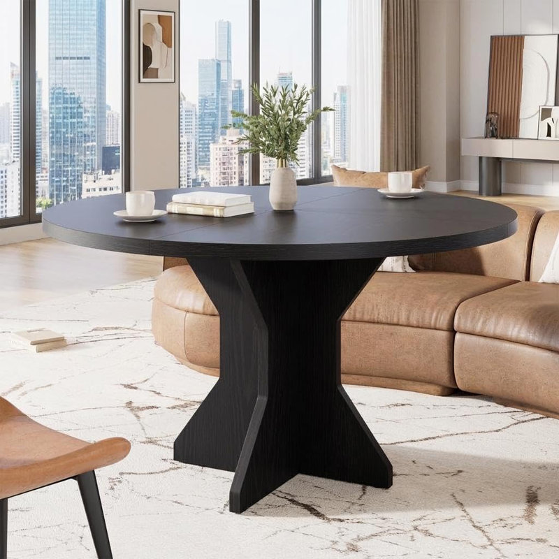 Table de salle à manger ronde en bois robuste pour 4 à 6 places, Black