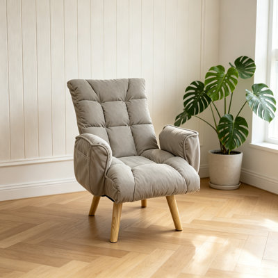 Chaise longue rotative à dossier réglable avec pieds en bois massif, tissu en laine d'agneau, assise confortable et relaxante, ergonomique, idéale pour les salons, les chambres à coucher, les appartements et autres