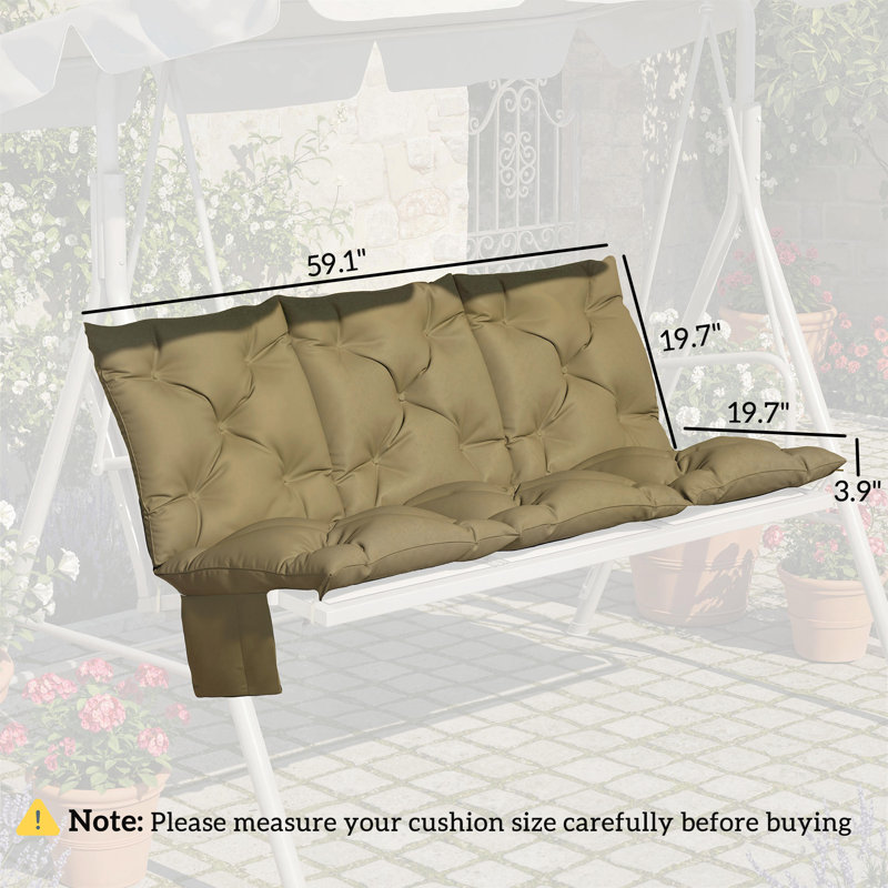 Coussin de banc pour mobilier d'extérieur, 3 places de remplacement, coussin de banc extérieur capitonné, antidérapant avec poche latérale, beige