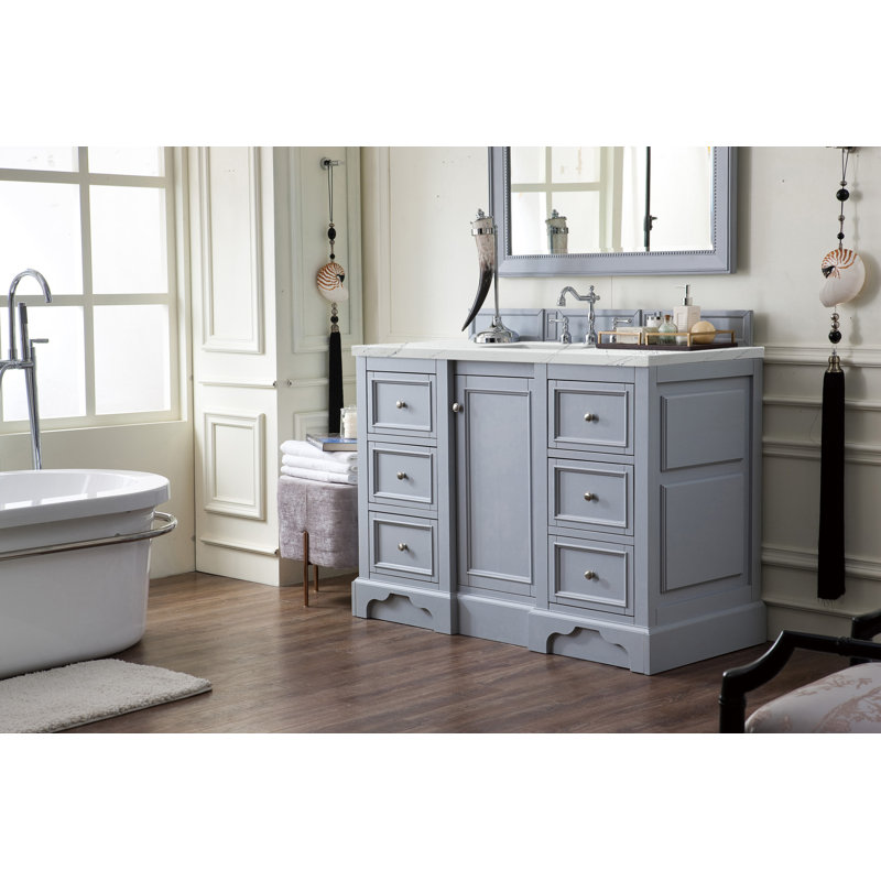 De Soto 48'' W Single Vanity, Bright White, Ethereal Noctis Quartz, 8" Widespread