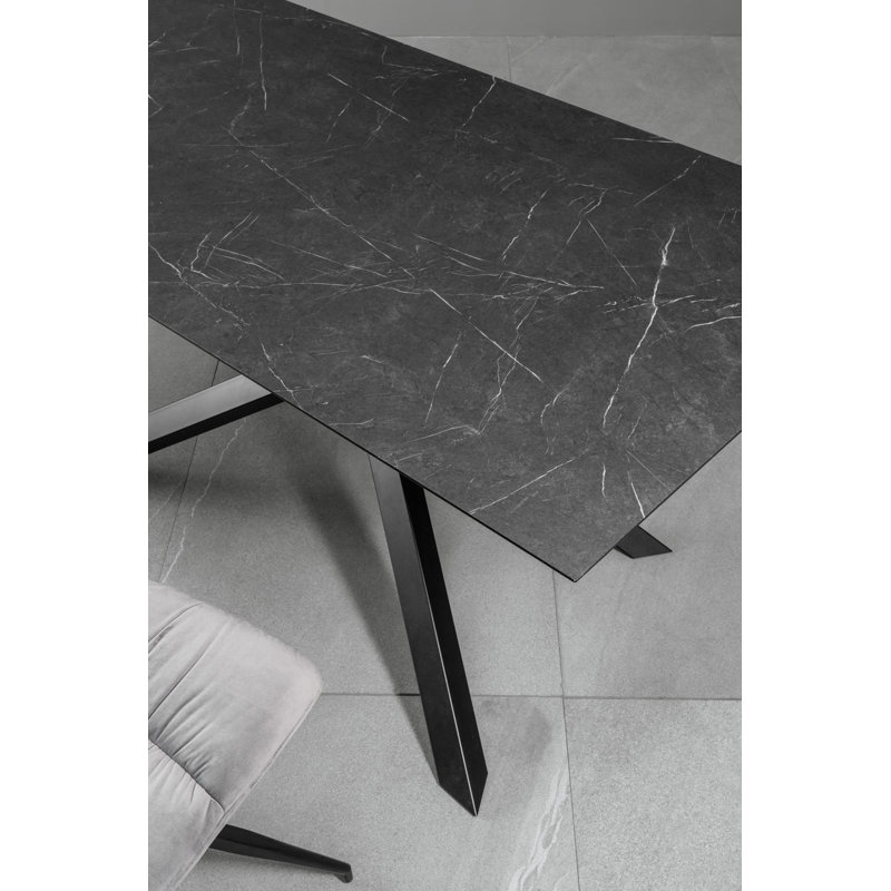 Daimyan Extendable Oak Metal Base Dining Table, Black, Black