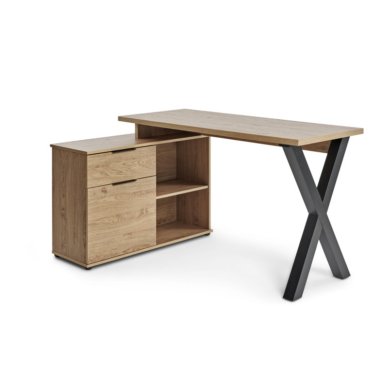 Geles 55.12'' W L-Shaped Writing Desk with Cabinet, Montana Oak/Black