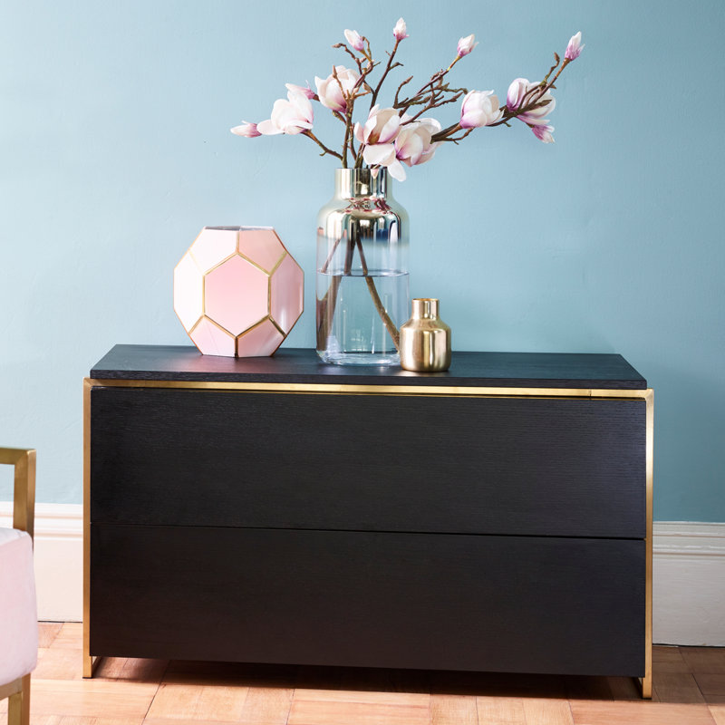 Euclid Solid Wood 93cm W 2 - Drawer Chest of Drawers, Brass Brushed