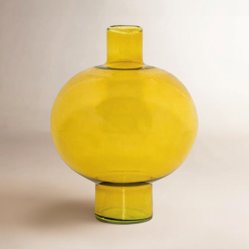 Vase en verre recyclé Geri rond vert ambré
