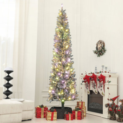 Arbre de Noël 9 pi avec 310 lumières DEL bicolores et 895 pointes de branches enneigées, idéal pour les espaces compacts et les décorations des Fêtes