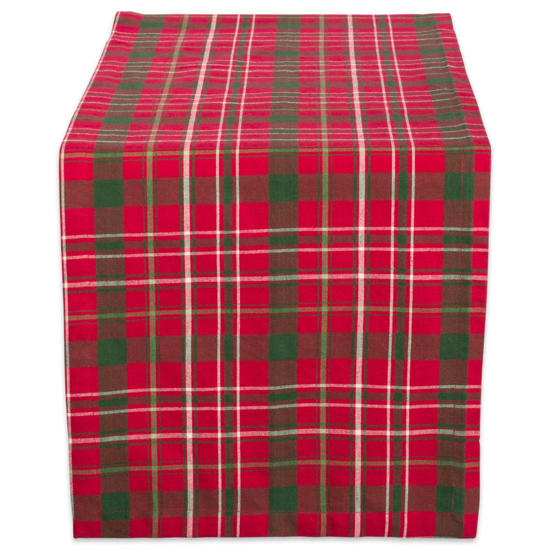 Sadie Tartan Holly Table Runner, Red/Green, 108" L x 14" W