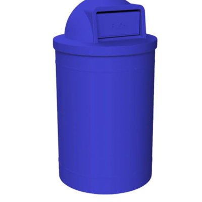 Sturdy Essentials Campus Collection 55 Gallon Round Heavy-duty Plastic Commercial Outdoor Or Indor Trash Can With Push Open Dome Lid And Internal Liner | Great For Schools And Businesses - Blue