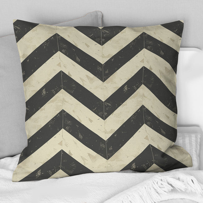 Motif Chevron Glam - Coussin Glam, H 16 po x l 16 po, Noir / Beige