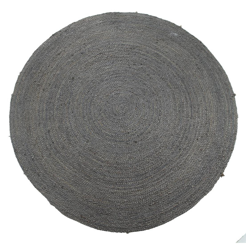 Tapis gris tressé à la main, Rond 4 pi