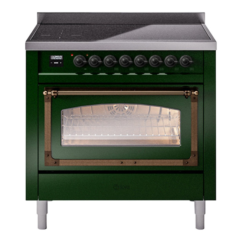 ILVE Nostalgie II Noblesse 36 po à induction, éléments à induction (porte vitrée), Vert émeraude / bronze