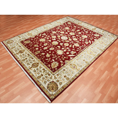 9'x12' Burgundy Red Rajasthan Design Wool and Silk Hand Knotted Rug E681F20809864374B4920B6AE031A140
